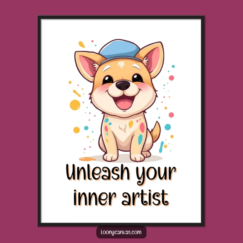 Free Printable Wall Art: Funny Artist Dog Splattering Paint, Downloadable Humorous Art Poster