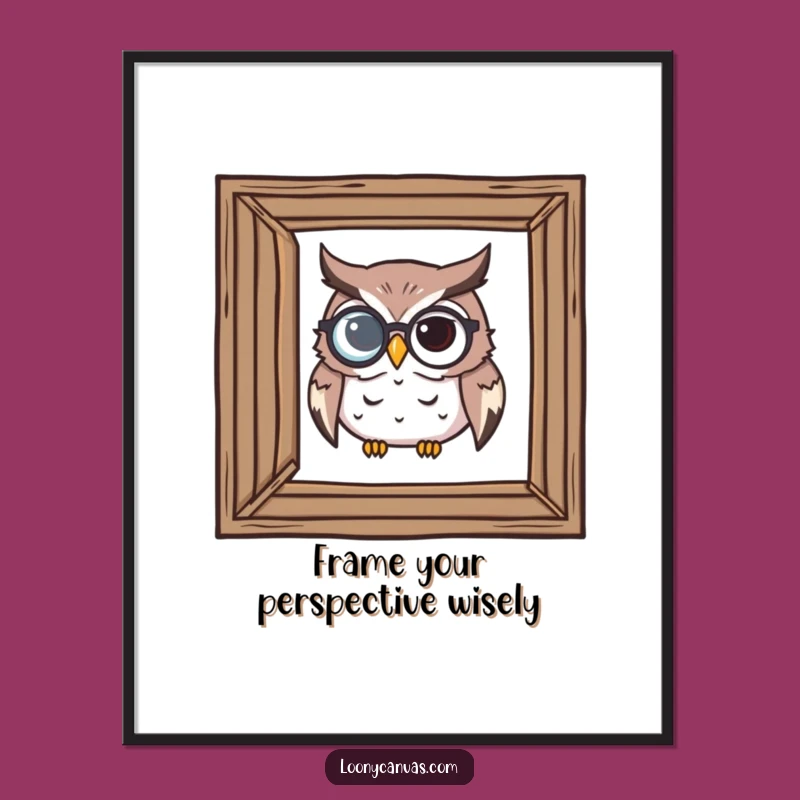 Free Printable Wall Art: Funny Owl Critic Examining Frame, Downloadable Humorous Decor