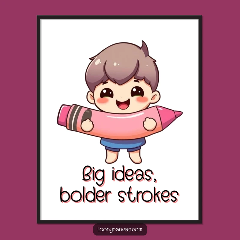 Free Printable Wall Art: Happy Character with Giant Crayon - Artistic Downloadable Decor