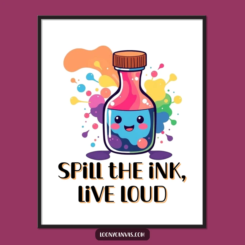 Free Printable Wall Art: Happy Ink Bottle, Funny Downloadable Art for Creative Spaces