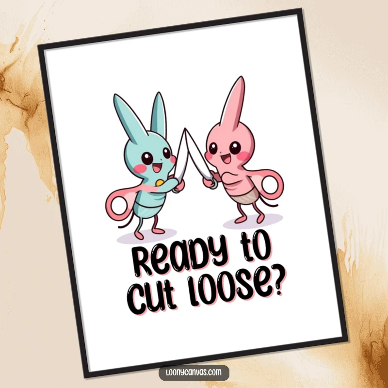 Funny Free Printable Wall Art: Playful scissors characters locked in a friendly duel, exuding quirky charm.