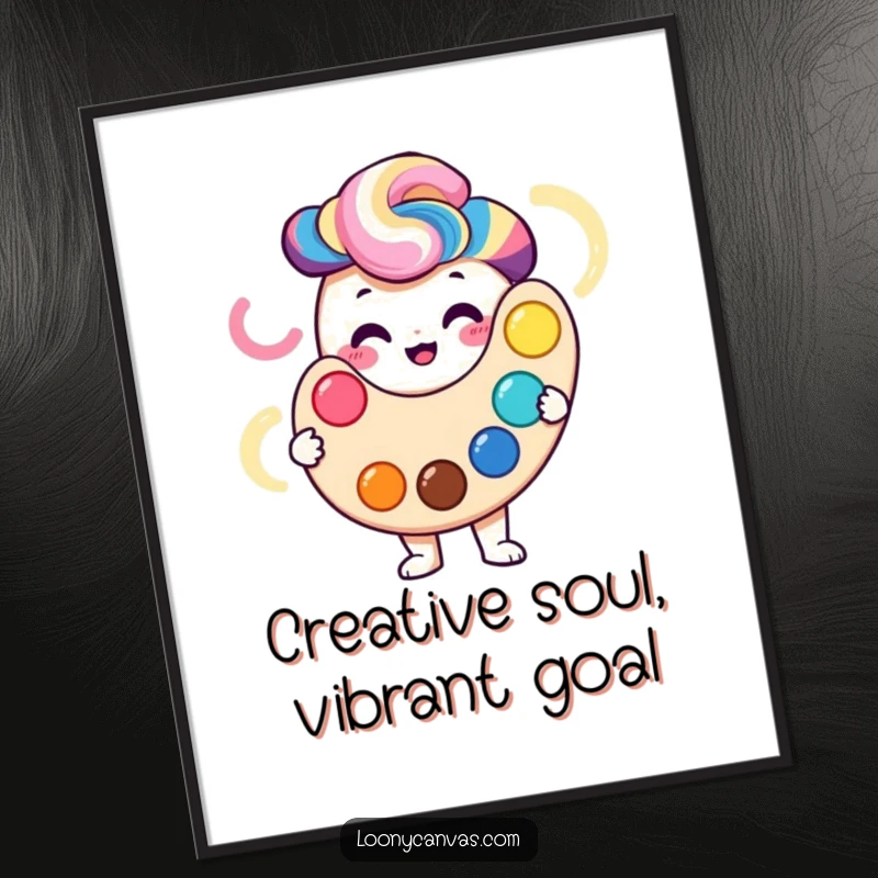 Funny Free Printable Palette Wall Art: A smiling palette character proudly holding a beautiful, swirling rainbow of vibrant colors.