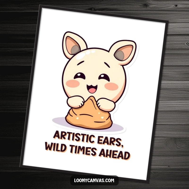 Funny Free Printable Wall Art: A delighted circle character comically sculpts clay using its ears, ideal for quirky home decor.