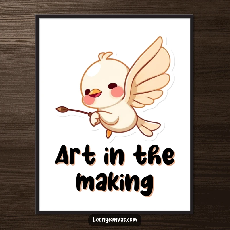 Funny Free Printable Wall Art depicting a flying chisel character carving quirky abstract shapes, a unique DIY decor item.