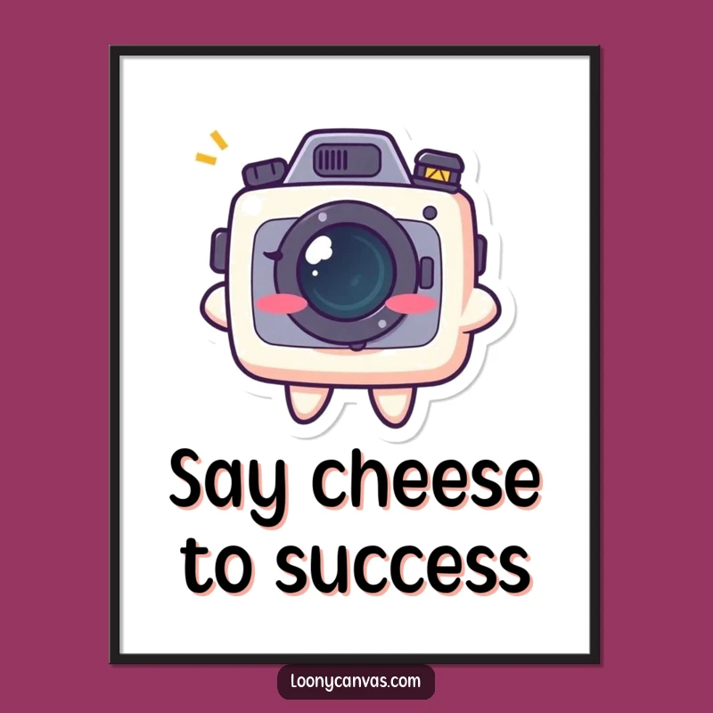 Funny Free Printable Wall Art: Kawaii Camera Grinning, Quirky Downloadable Decor