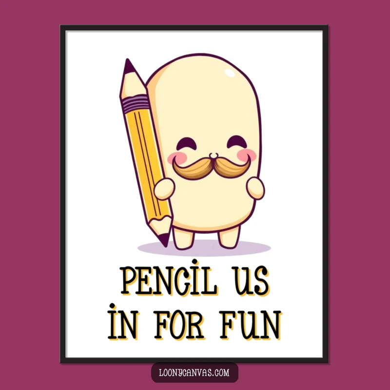 Funny Free Printable Wall Art: Kawaii Pencil Mustache Doodle, Quirky Downloadable Decor