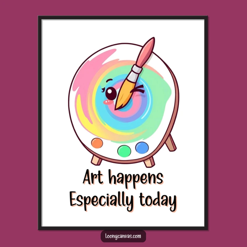 Funny Free Printable Wall Art: Kawaii Winking Paintbrush, Downloadable Art for Your Home