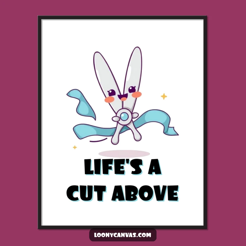 Funny Free Printable Wall Art: Delighted Scissors, Cheerful Ribbon, Downloadable Decor