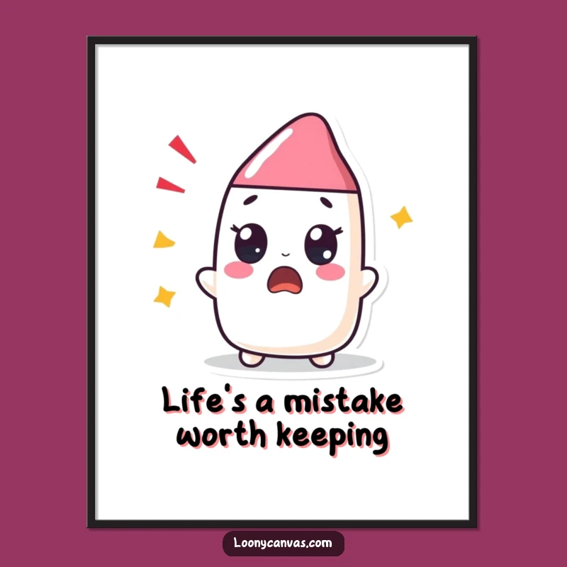 Free Printable Wall Art: Surprised Kawaii Eraser - Funny Downloadable Decor for a Quirky Space