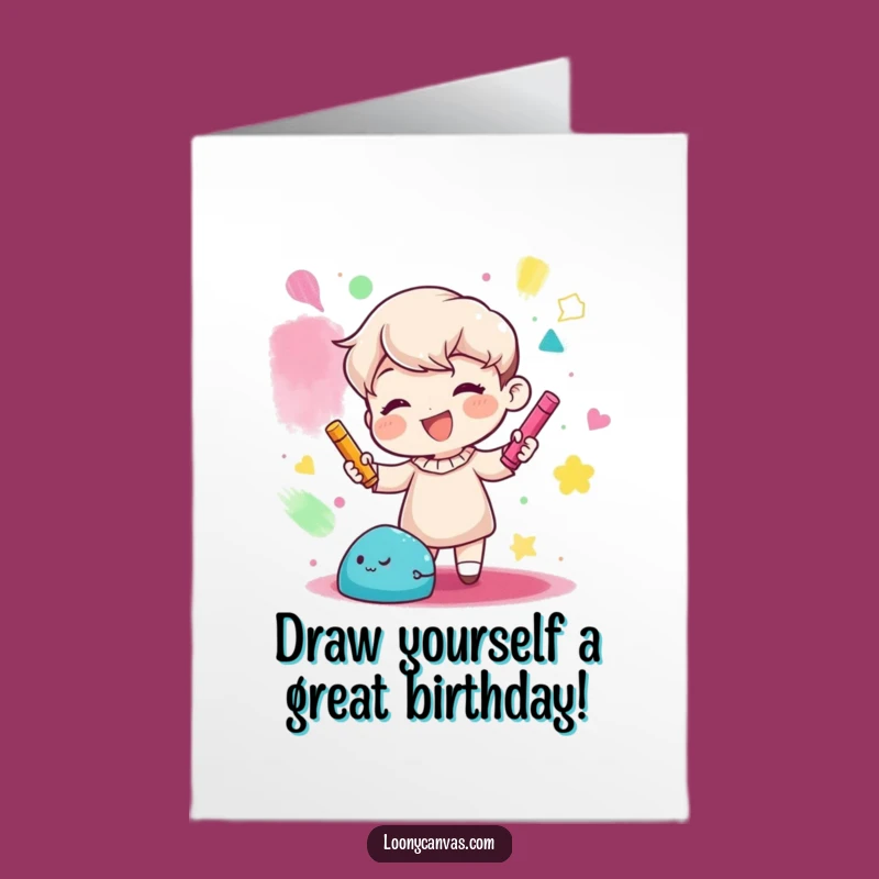 Free Printable Birthday Card: Gleeful Chalk Artist Abstract Shapes Funny Gift