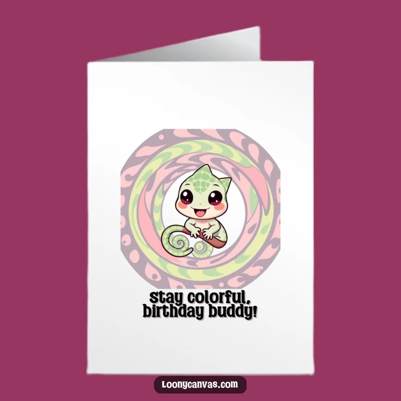 Free Printable Birthday Card: Cheerful Chameleon Funny Downloadable Gift