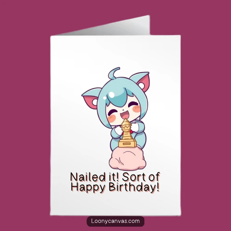 Free Printable Birthday Card: Delighted Character Balancing Art Funny Downloadable Gift