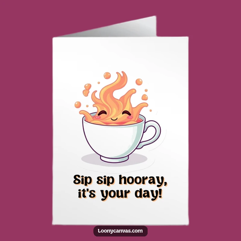 Free Printable Birthday Card: Giggling Teacup Art, Funny Downloadable Gift for Tea Lovers