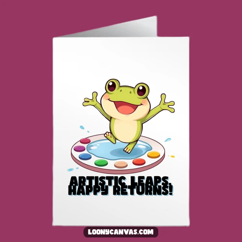 Free Printable Birthday Card: Jumping Frog Artist - Funny Downloadable Art Gift