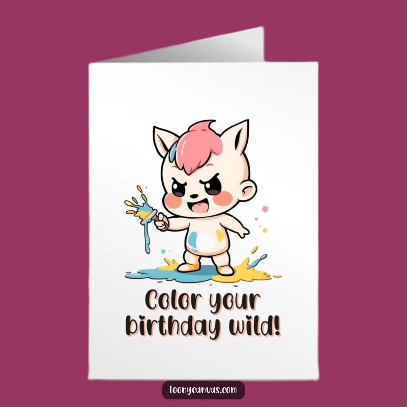 Free Printable Birthday Card: Mischievous Painter Splatter Funny Downloadable Gift