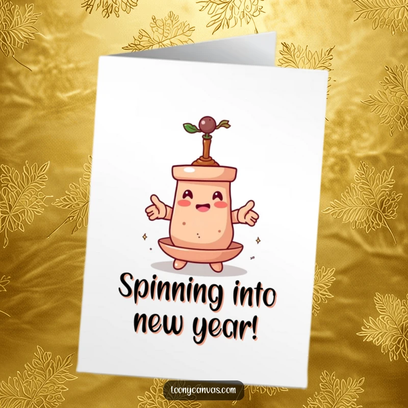 Funny Free Printable Birthday Card showing a spinning clay pot character in mid-transformation, a whimsical DIY present.