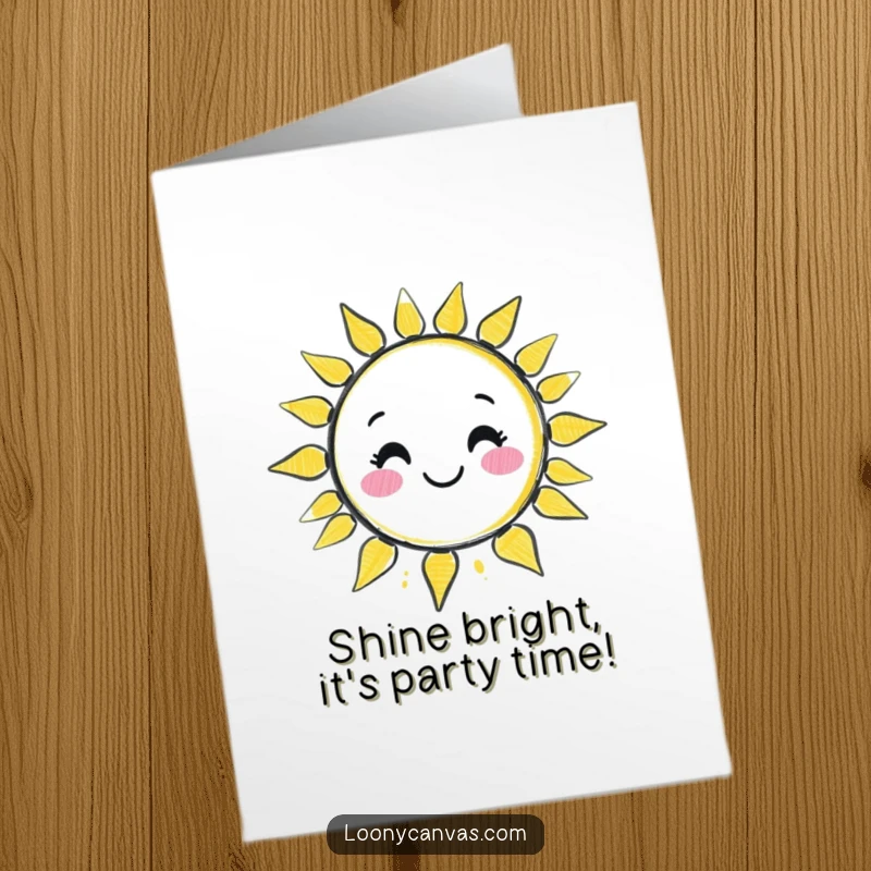 Funny Free Printable Birthday Card: Kawaii chalk character draws a wobbly, smiling sun, sending sunny birthday wishes with downloadable cheer.