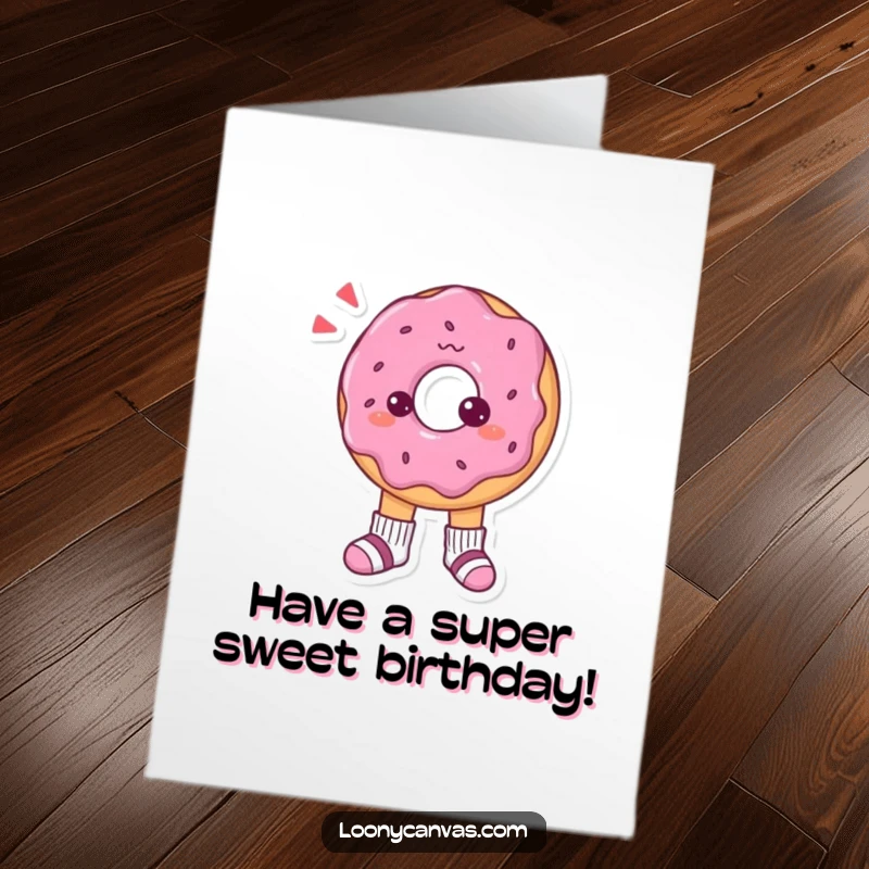 Funny Free Printable Birthday Card: A confused donut character sporting tiny mismatched socks, pondering life's sweet mysteries.
