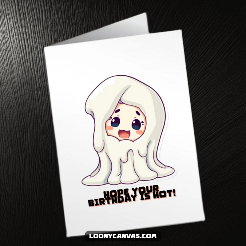 Funny Free Printable Birthday Card: A smiling character looks shocked as a sculpture begins to dramatically melt.