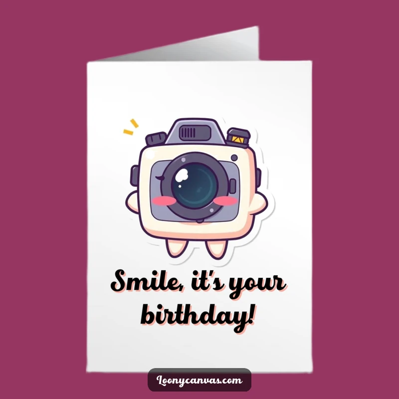 Free Printable Birthday Card: Kawaii Camera Grin, Funny Flashy Downloadable Gift