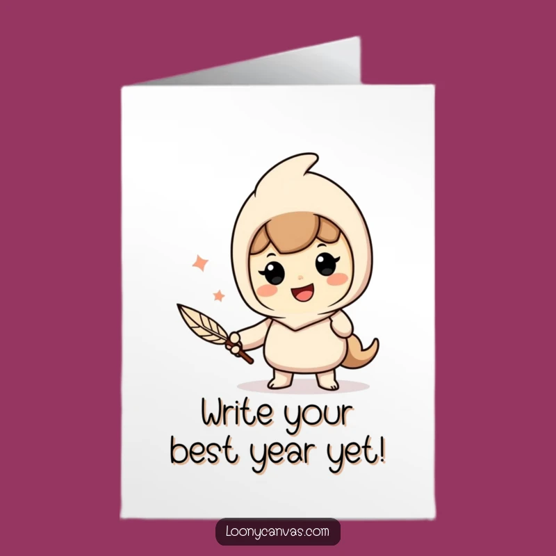 Free Printable Birthday Card: Cheerful Writer Quill Pen Funny Downloadable Gift