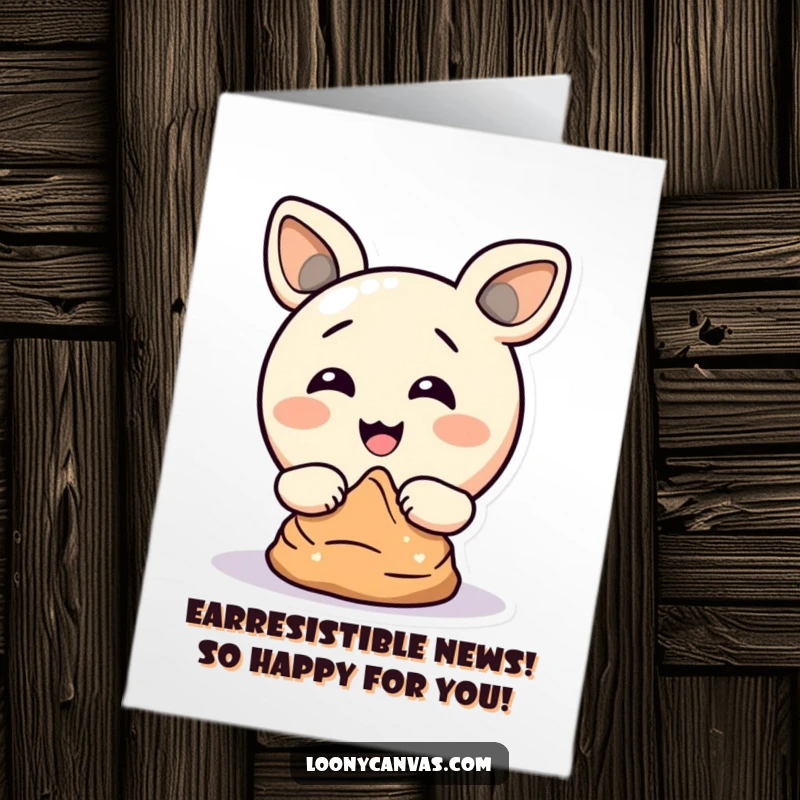 Funny Free Printable Congrats Card: A delighted circle character comically uses its ears to sculpt clay, perfect for gifting.