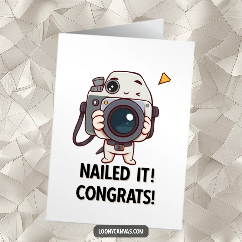 Funny Free Printable Congratulations Card: Delighted camera character capturing a bizarre, fleeting moment, celebrating your success.
