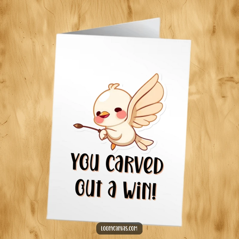 Funny Free Printable Congratulations Card showing a flying chisel character creating abstract art, a fun downloadable gift.