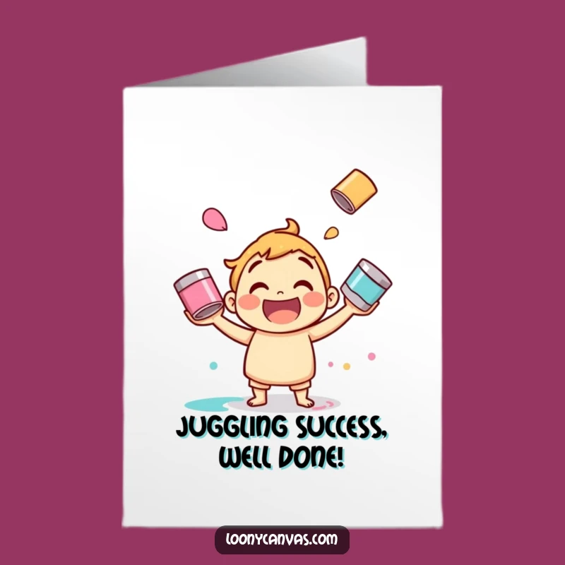 Free Printable Congrats Card: Paint Can Juggling Success - Vibrant Downloadable