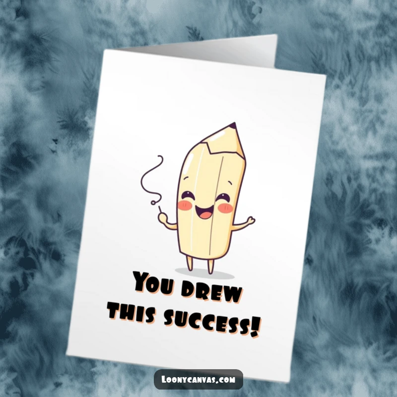 Funny Free Printable Congratulations Card: A playful pencil character creating a spontaneous squiggle with a cheerful flourish, symbolizing achievement.