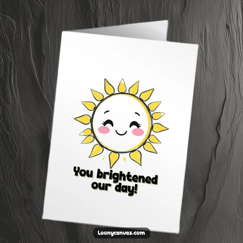 Funny Free Printable Congratulations Card: Kawaii chalk character draws a wobbly, smiling sun, celebrating success with sunny, downloadable charm.
