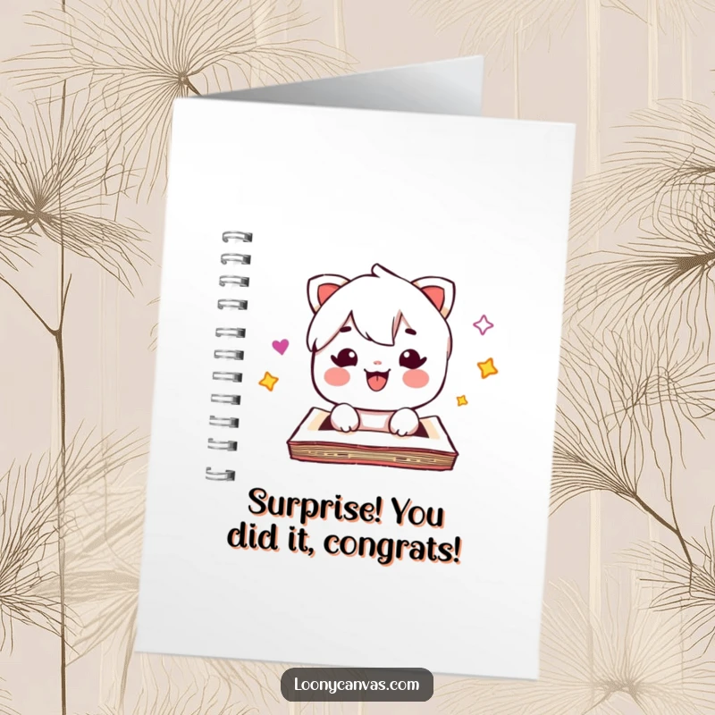 Funny free printable congratulations card: A kawaii sketchpad character opens to reveal a shower of celebratory confetti and smiles.