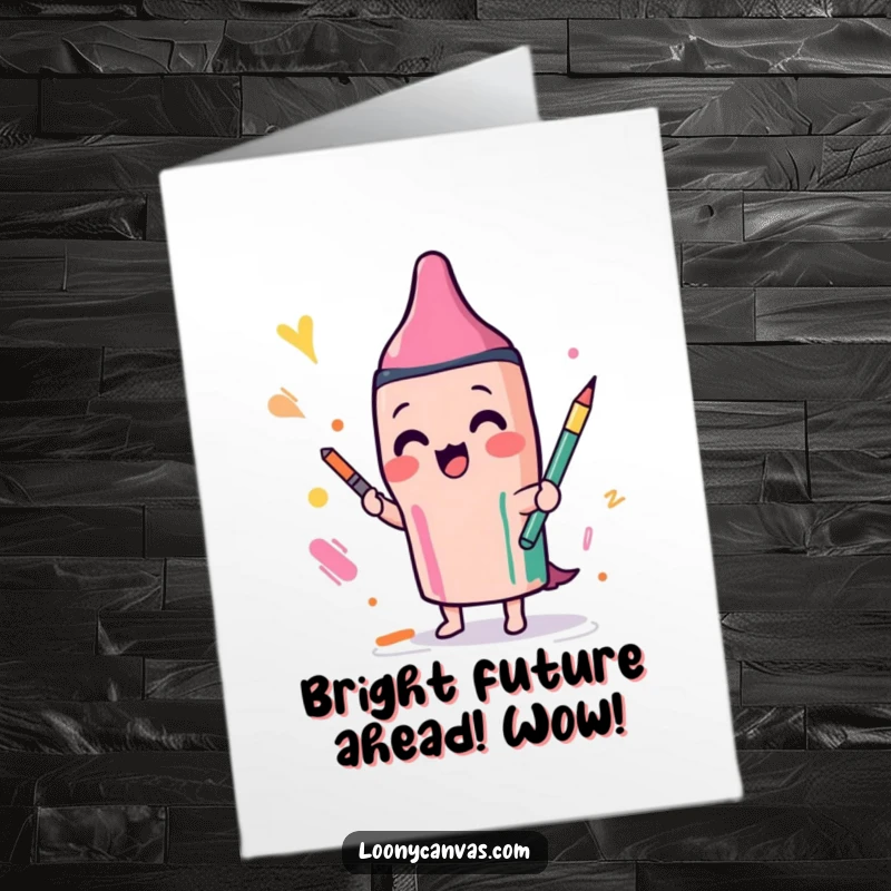 Funny Free Printable Congratulations Card featuring a Kawaii crayon character joyfully creating colorful scribbles, signifying a vibrant achievement.