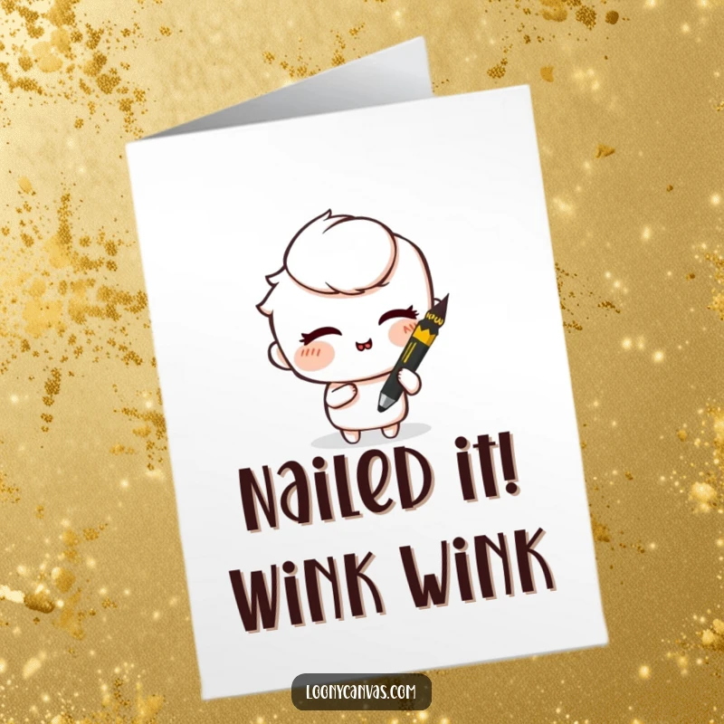 Funny Free Printable Congrats Card: A charcoal stick with a mischievous wink smudging art to congratulate a win.