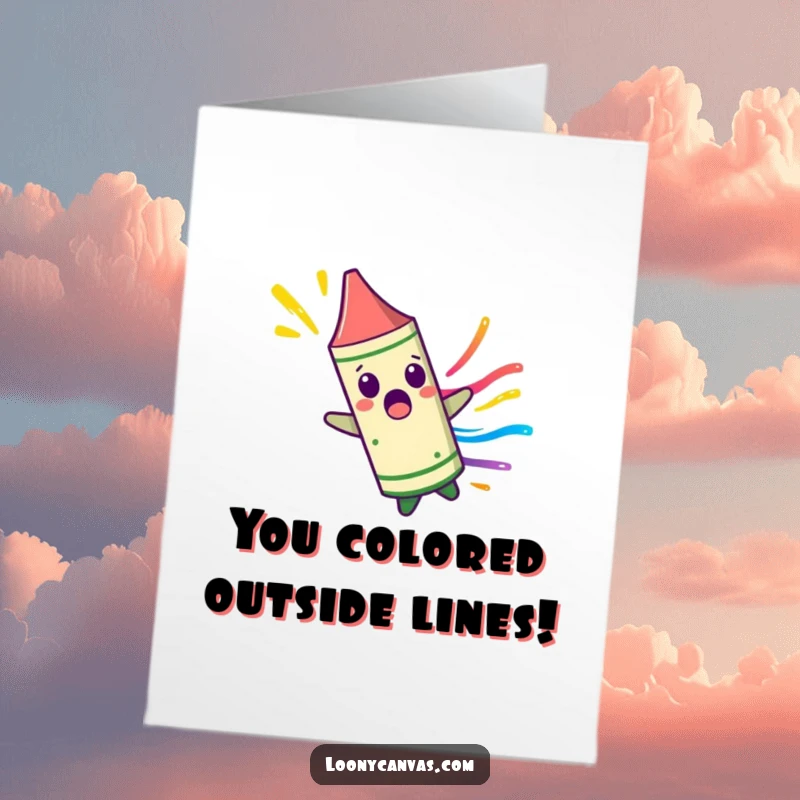 Funny Free Printable Congratulations Card: A surprised crayon character spinning uncontrollably, leaving a colorful streak of celebration.