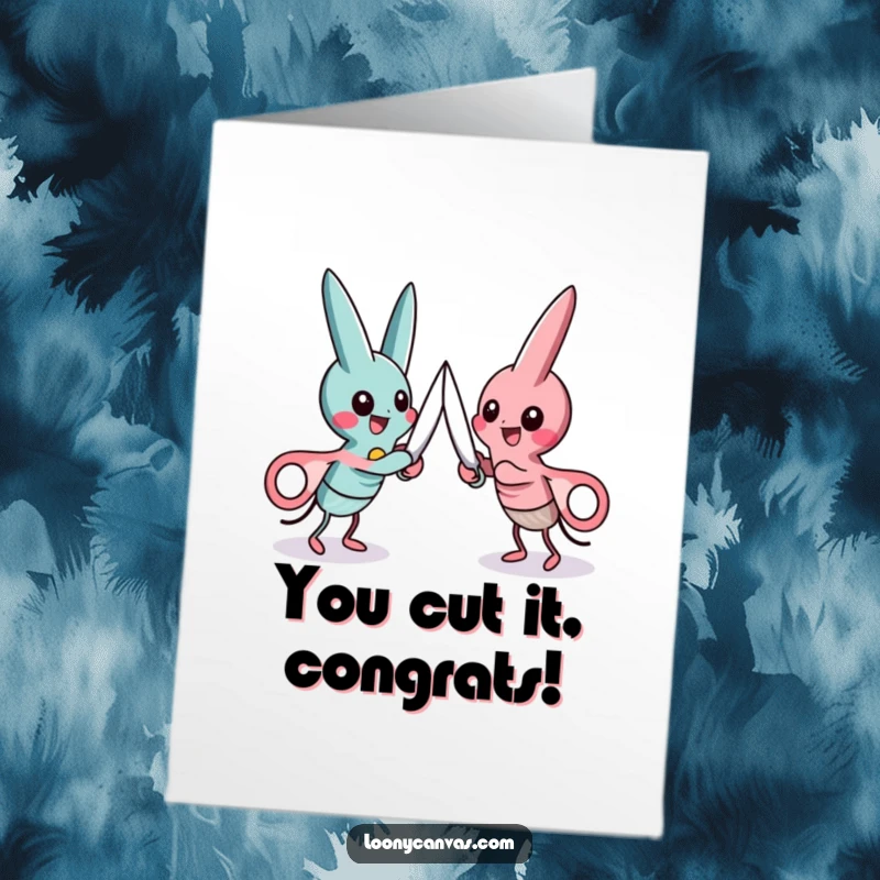 Free Printable Congratulations Card: Playful scissors characters in a friendly duel, celebrating a sharp victory.