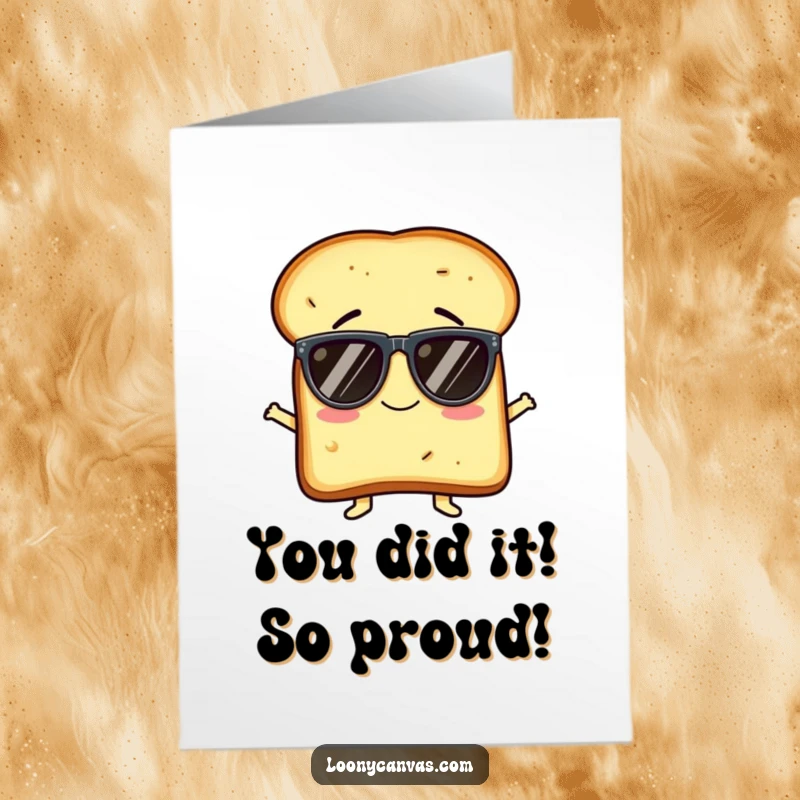 Funny Free Printable Congratulations Card: A giggling toast character sports oversized sunglasses, celebrating your big win with glee.