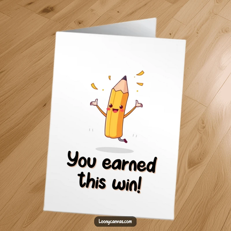 Funny Free Printable Congrats Card: An ecstatic pencil dancing with shavings flying, celebrating a spectacular success.