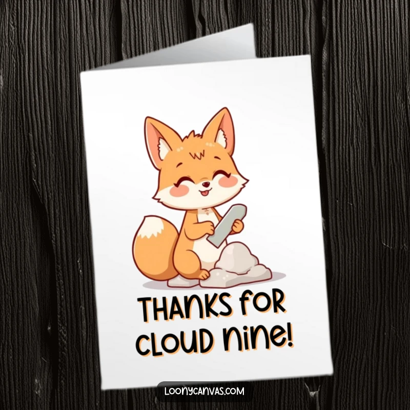Funny Free Printable Thank You Card: A cheerful fox artist chisels a cloud, thanking someone with creative flair and unique style.