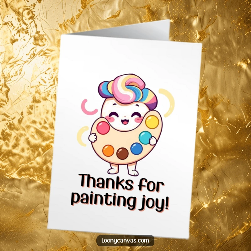 Funny Free Printable Palette Thank You Card: A smiling palette character displays a dazzling swirl of colors to convey sincere thanks.