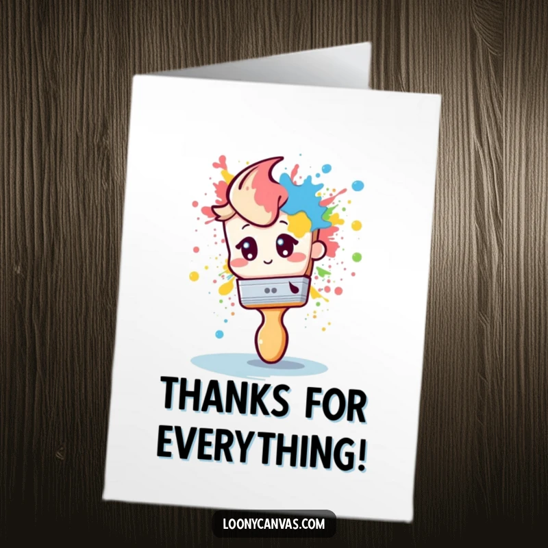 Funny Free Printable Thank You Card: A shy paintbrush creating a dramatic paint splatter to express thanks.