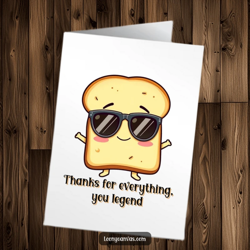 Funny Free Printable Thank You Card: Giggling toast character in oversized sunglasses expressing thanks with a hearty laugh.