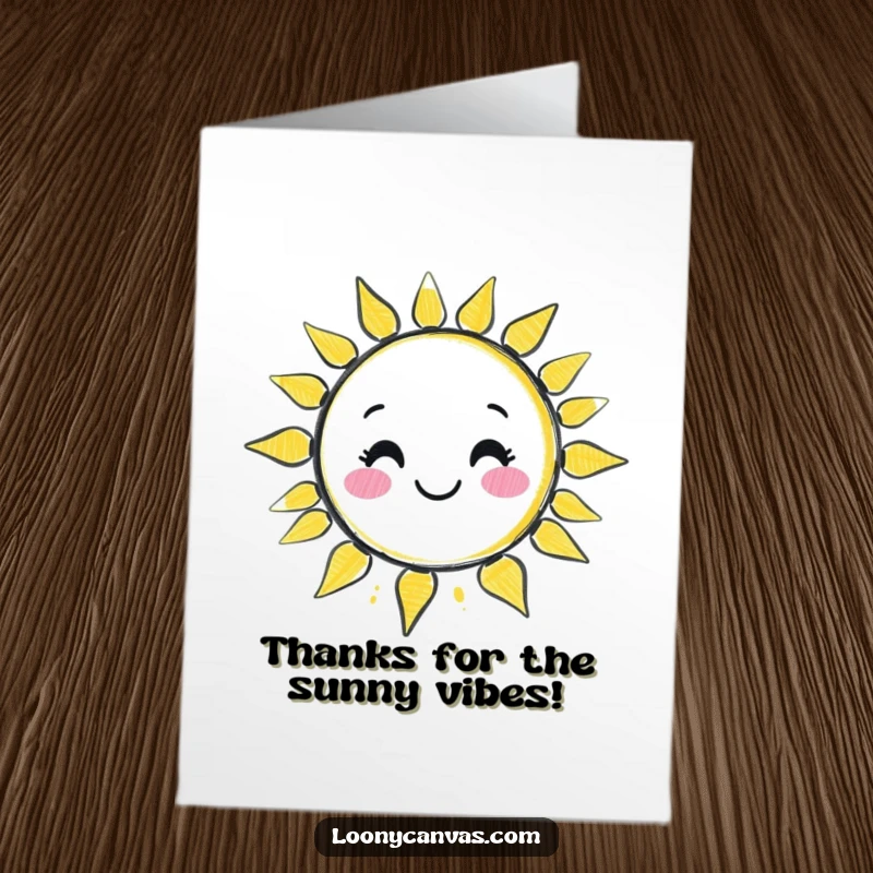 Funny Free Printable Thank You Card: Kawaii chalk character draws a wobbly, smiling sun, making thanks a bright, downloadable delight.