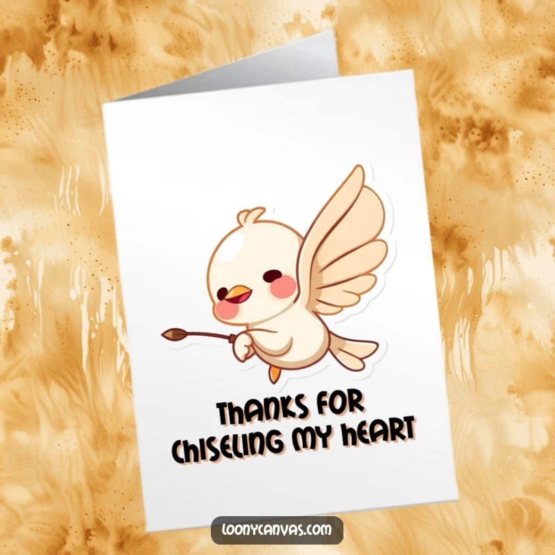 Funny Free Printable Thank You Card with a flying chisel character sculpting abstract art, a delightful DIY present.