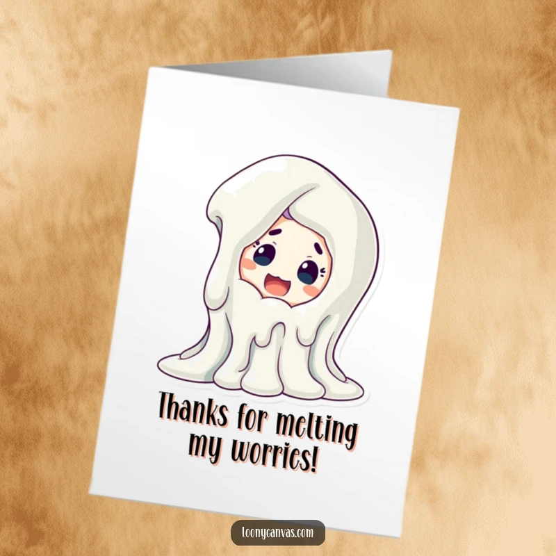 Funny Free Printable Thank You Card: A smiling character expresses surprise at a bizarrely melting artistic creation.
