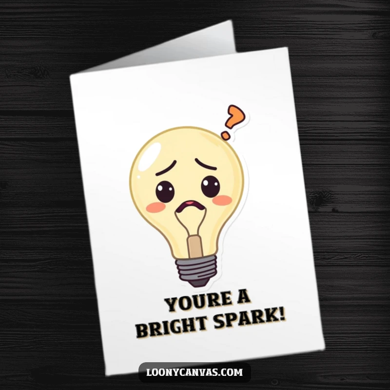 Funny Free Printable Thank You Card: Confused lightbulb character expressing a bewildered sense of gratitude, perfect for DIY gifting.