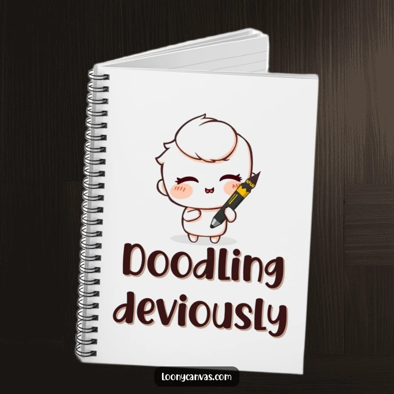 Funny notebook with a mischievous charcoal stick smudging a drawing and winking, perfect for jotting down artful secrets.
