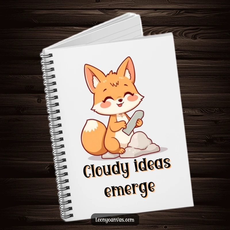 Funny notebook with a cheerful fox sculptor chiseling a cloud, perfect for jotting down creative and whimsical thoughts.
