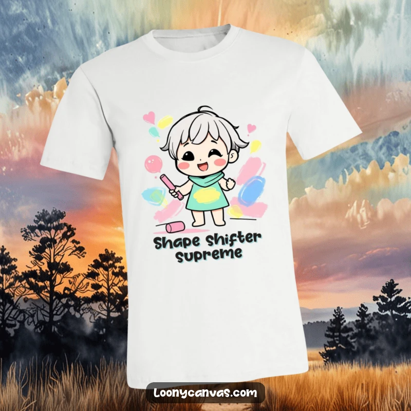 Funny t-shirt featuring a gleeful character creating abstract shapes with colored chalk, perfect for art lovers.