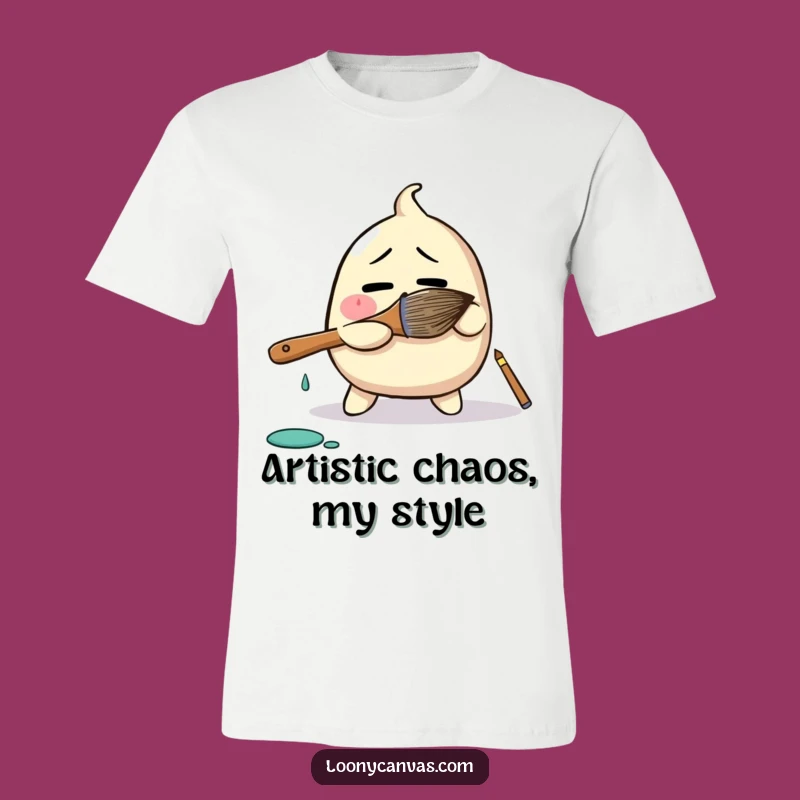 Funny Blob Fights Paintbrush T-Shirt - Comical Artist's Struggle Tee